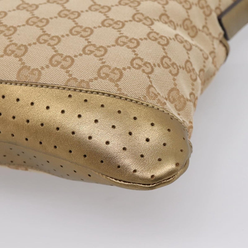 Gucci Zip Messenger Gg Canvas With Perforated Leather Beige