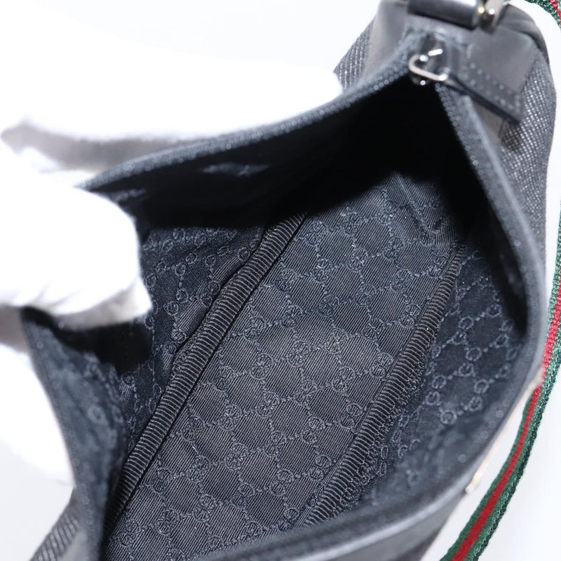Gucci Web Sherry Line Accessory Pouch Denim & Leather Black Canvas