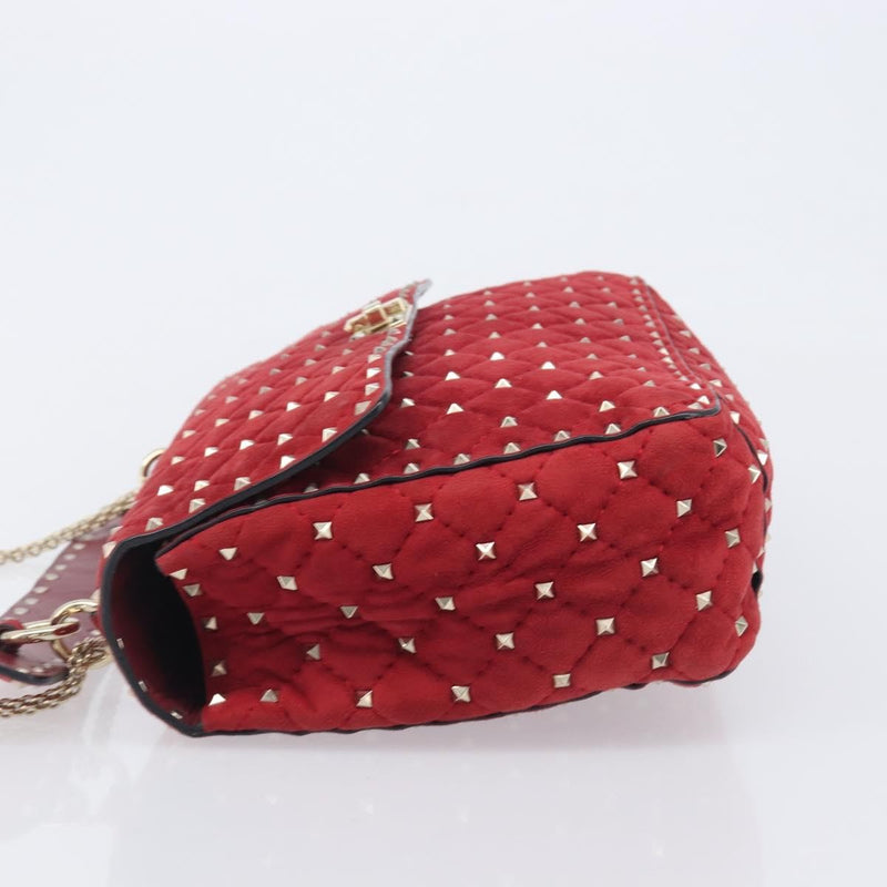 Valentino Garavani Rockstud Spike Flap Quilted Suede Red Bag