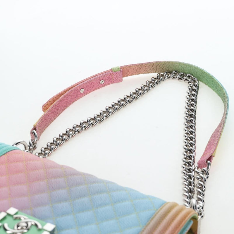 Chanel Rainbow Boy Flap Quilted Painted Caviar Multicolour Leather Bag