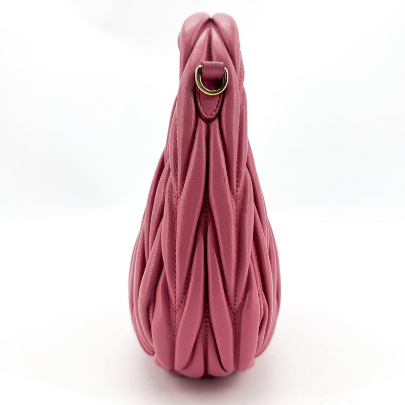Miu Miu Wander Hobo Matelasse Satin Pink Leather