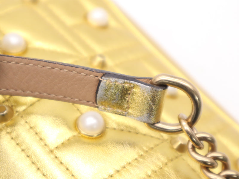 Gucci Pearly Gg Marmont Embellished Matelasse Leather Gold Bag