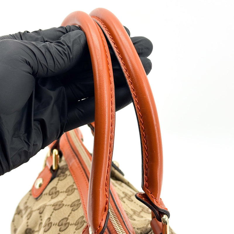 Gucci Sukey Top Handle Satchel Gg Canvas With Leather Brown
