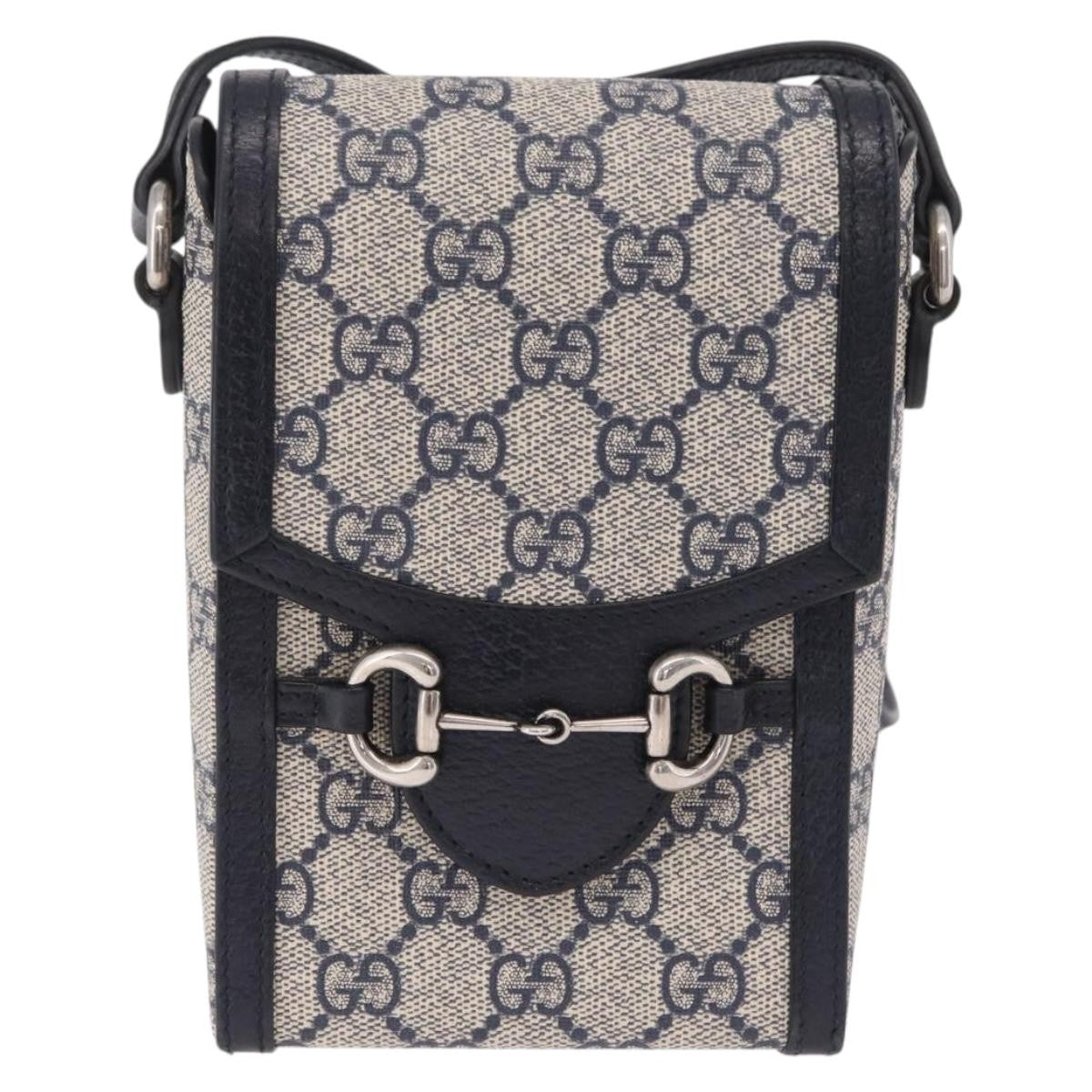 Gucci Horsebit 1955 Gg Coated Canvas With Leather Navy Bag