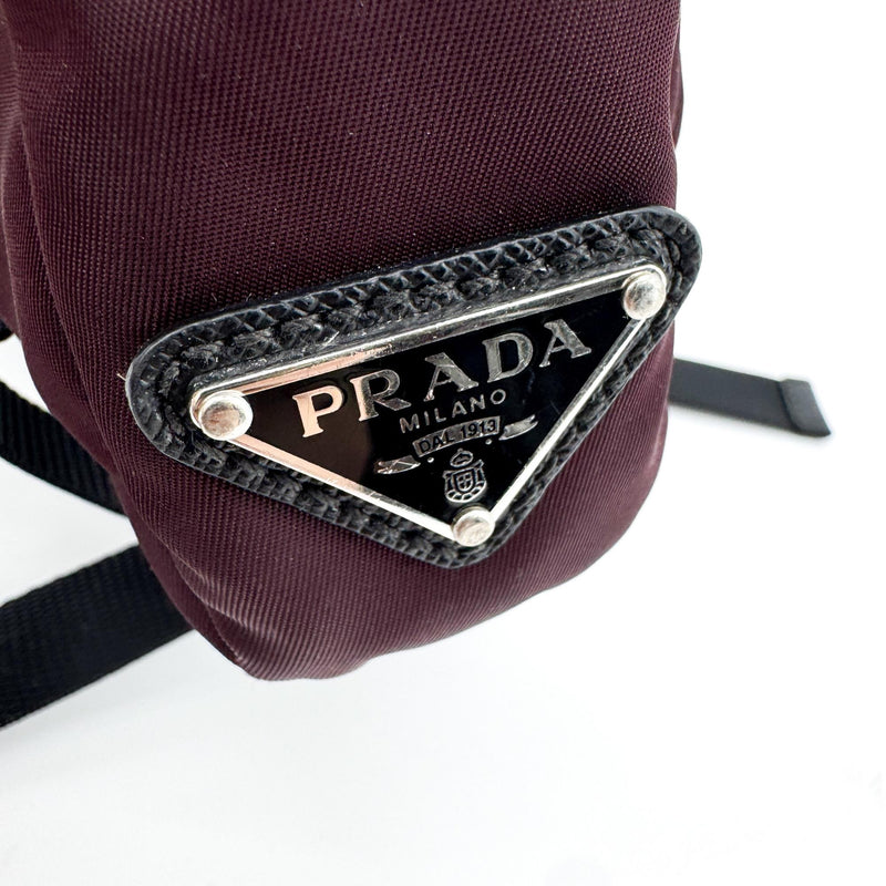 Prada Technical Zip Tessuto Burgundy Nylon Bag