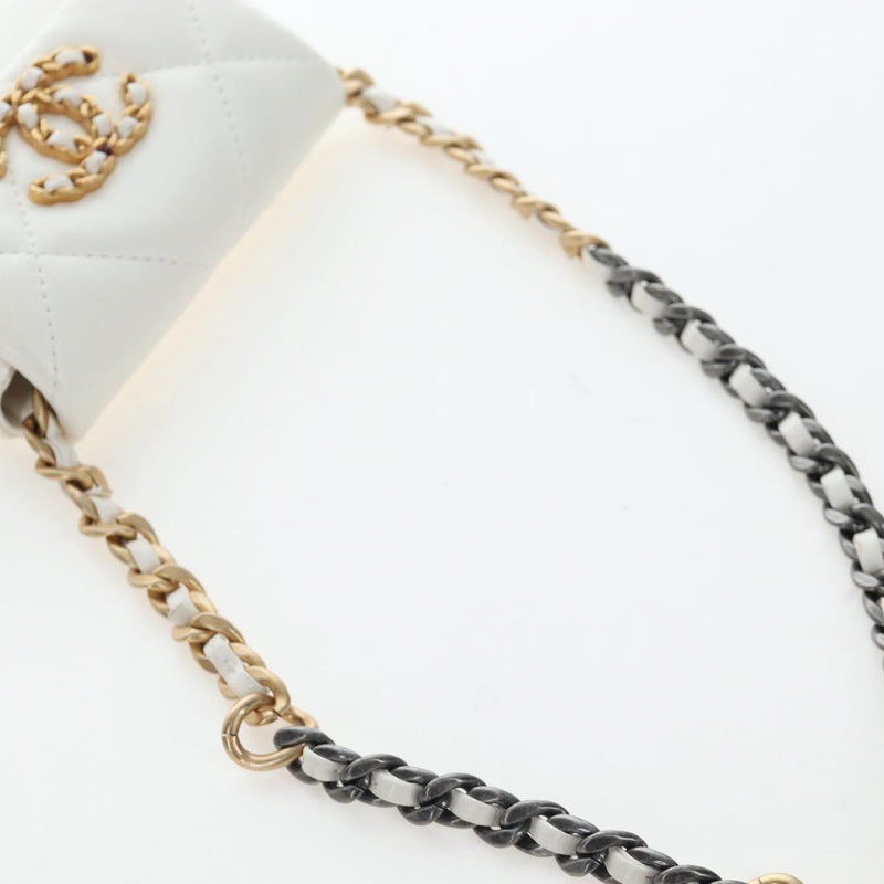 Chanel 19 Card Holder On Chain Quilted Leather White Bag
