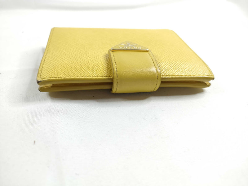 Prada Saffiano Bifold Leather Yellow Accessory