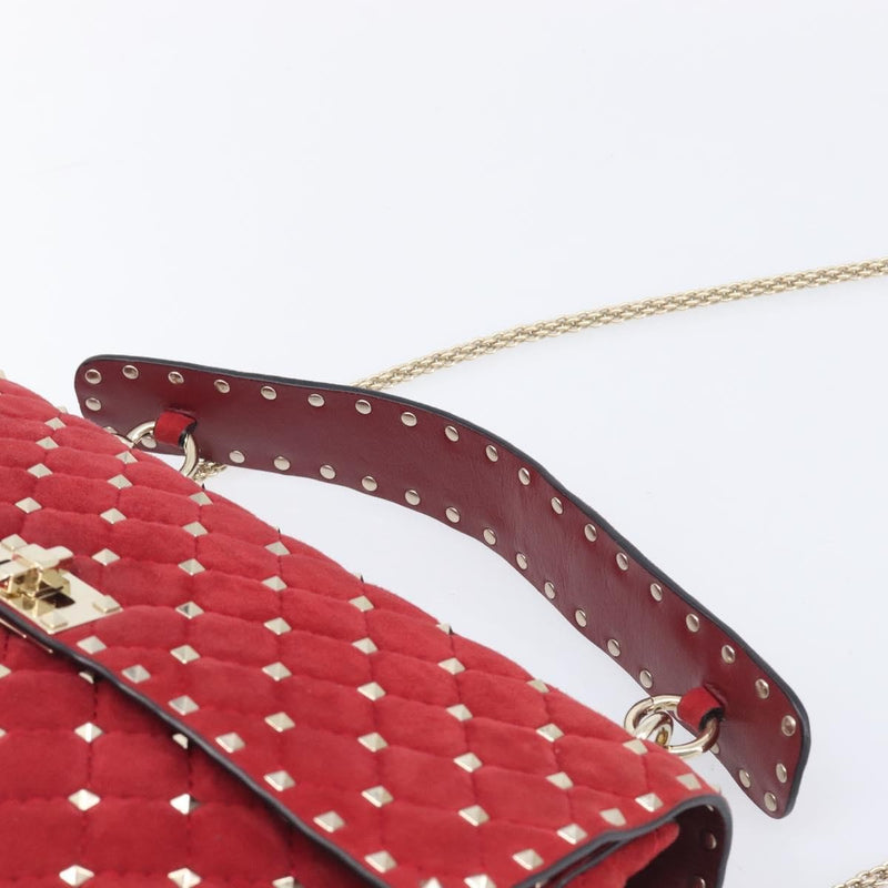 Valentino Garavani Rockstud Spike Flap Quilted Suede Red Bag