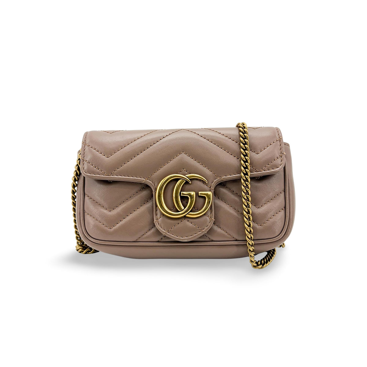 Gucci Gg Marmont Flap Chevron Leather Beige Bag