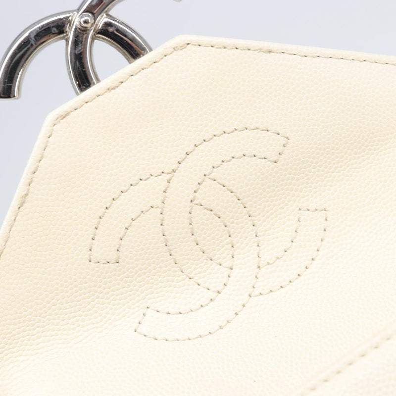 Chanel Macro Flap Chevron Caviar White Calfskin Bag