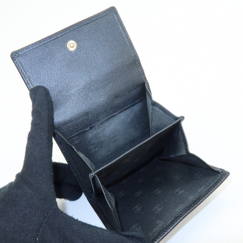 Chanel Cc Button Coin Purse Leather Black Calfskin Accessory
