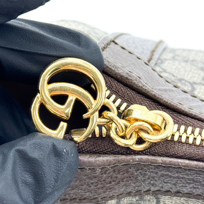 Gucci Ophidia Top Handle Gg Coated Canvas Brown Bag