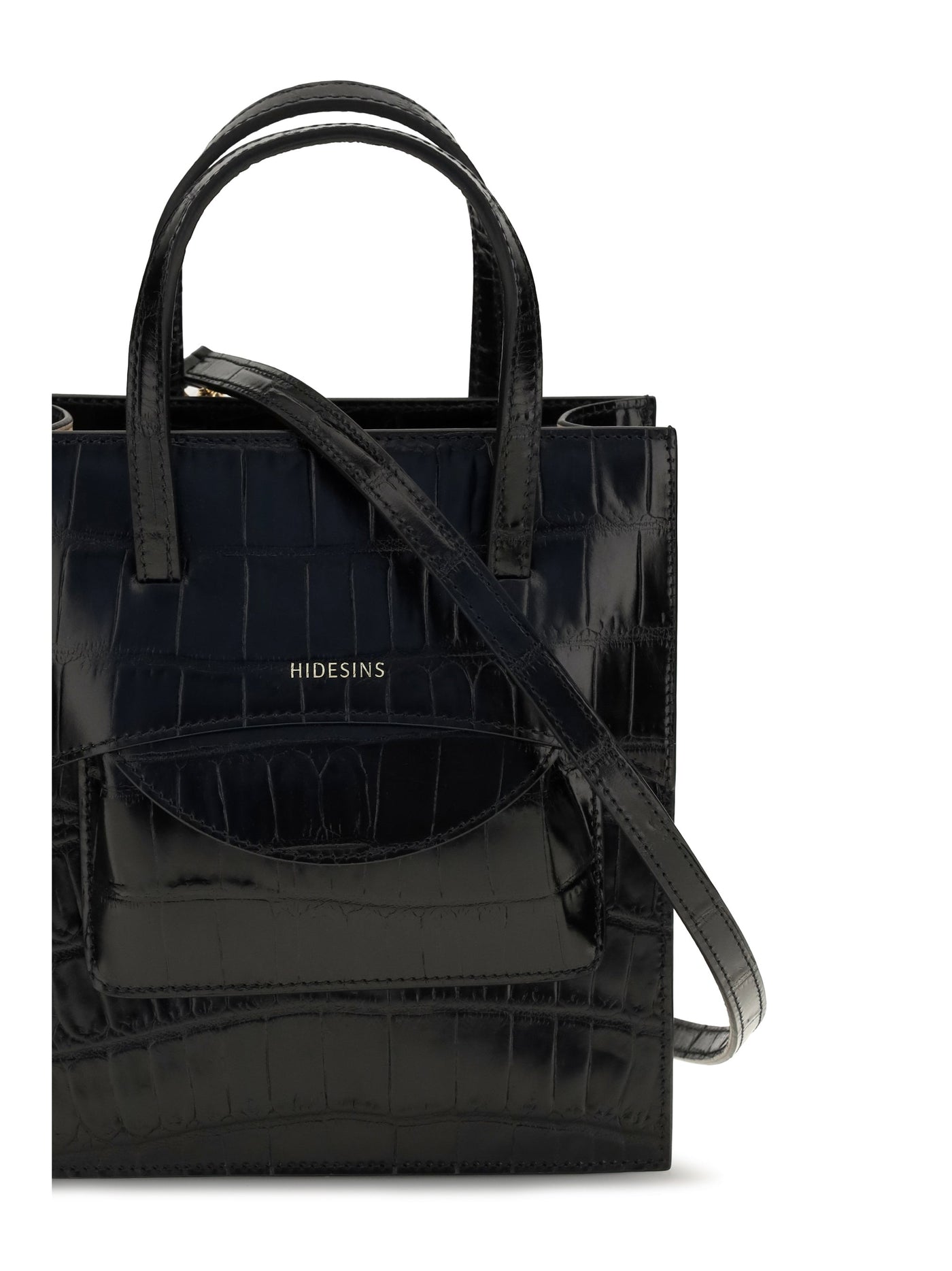 Hidesins Pocket Top Handle Bag — Black Calf Leather