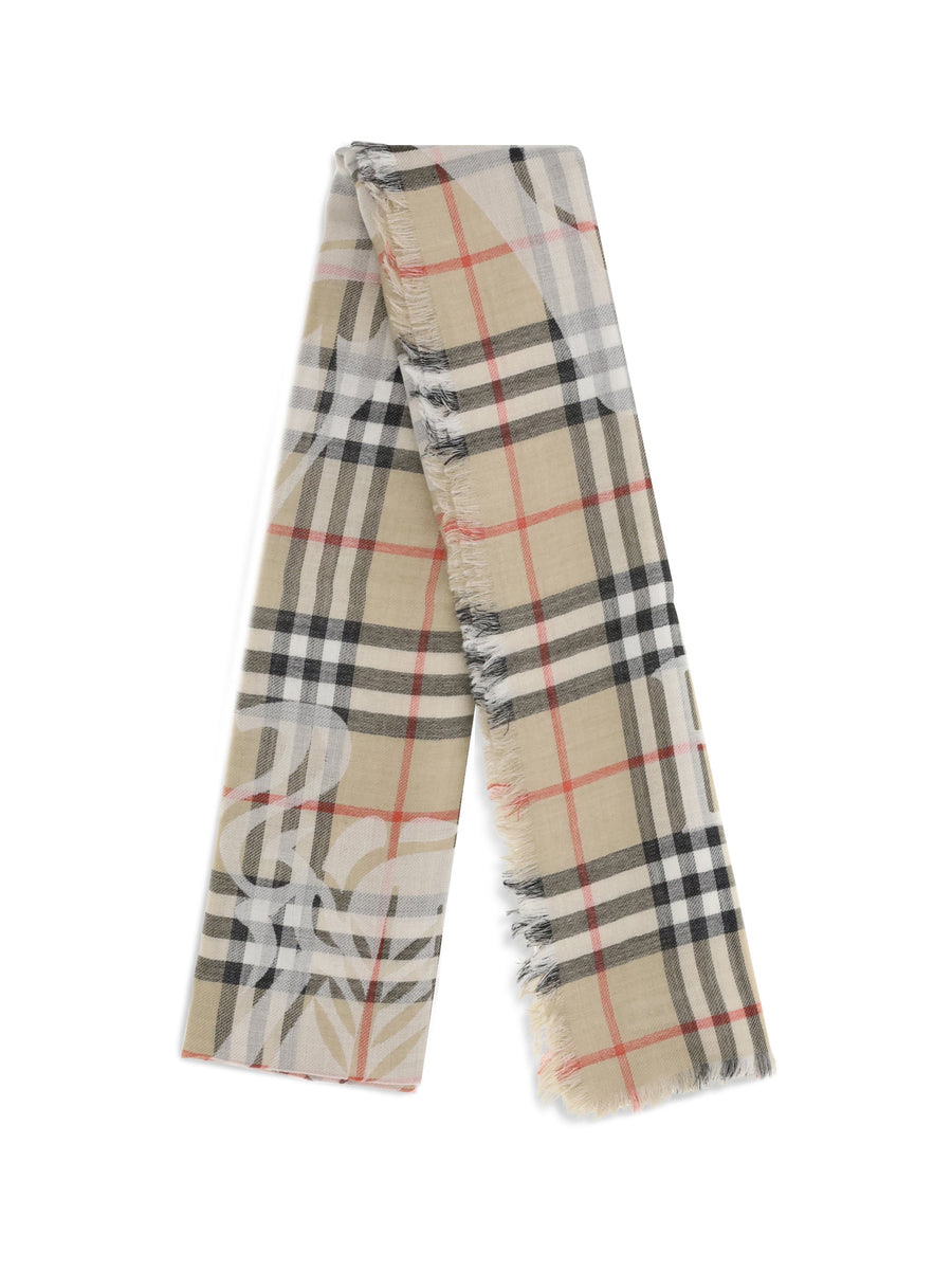 Burberry Check Wool And Silk Scarf — Beige Blend (wool) Scarfs