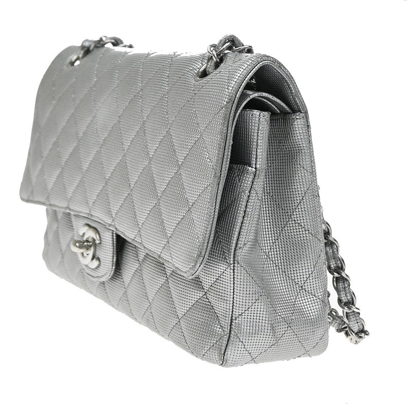 Chanel Classic Timeless Double Flap Pixel Effect Quilted Calfskin Silver Leather Bag
