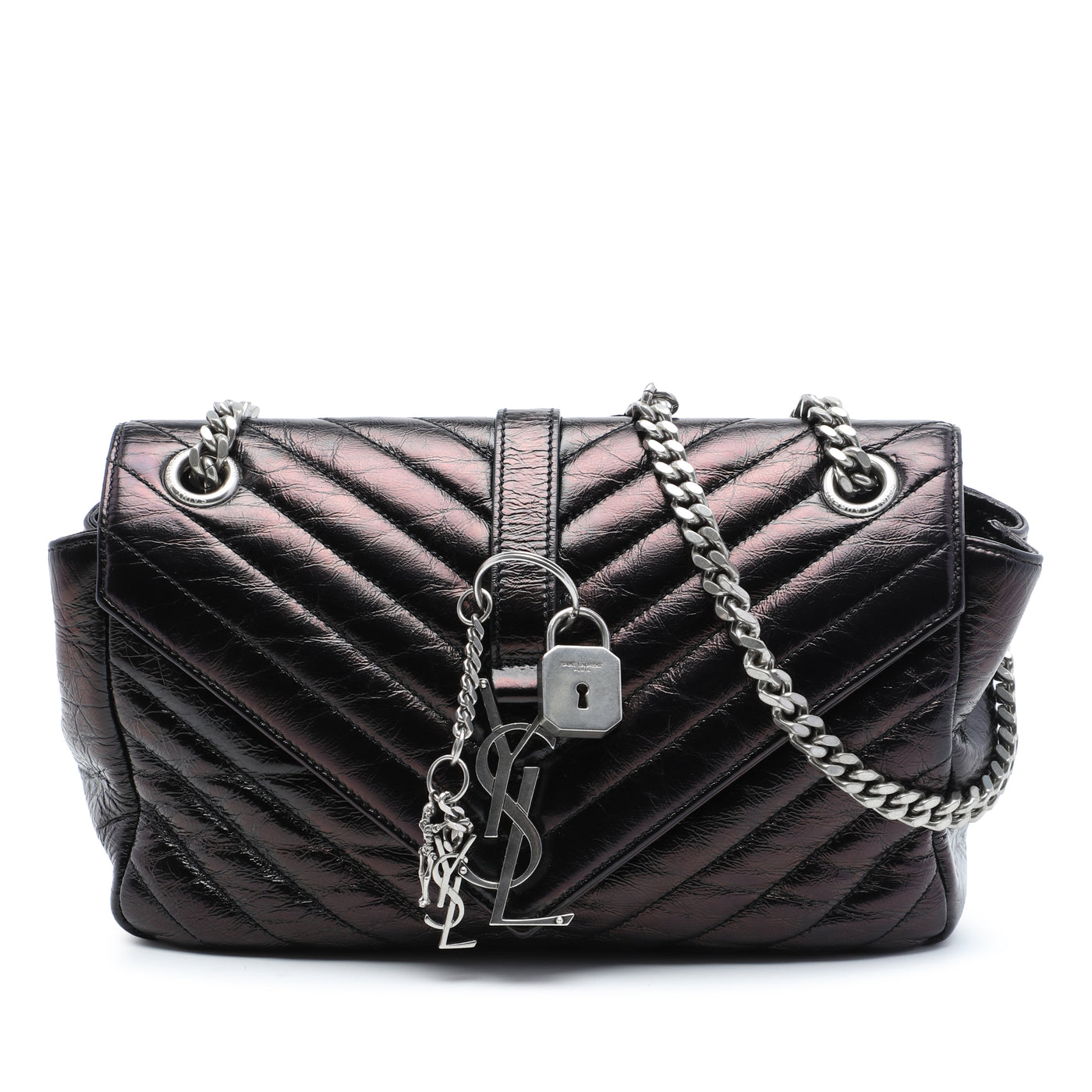 Medium Chevron Metallic Crinkled Calfskin Punk Chain Bag - Image 1
