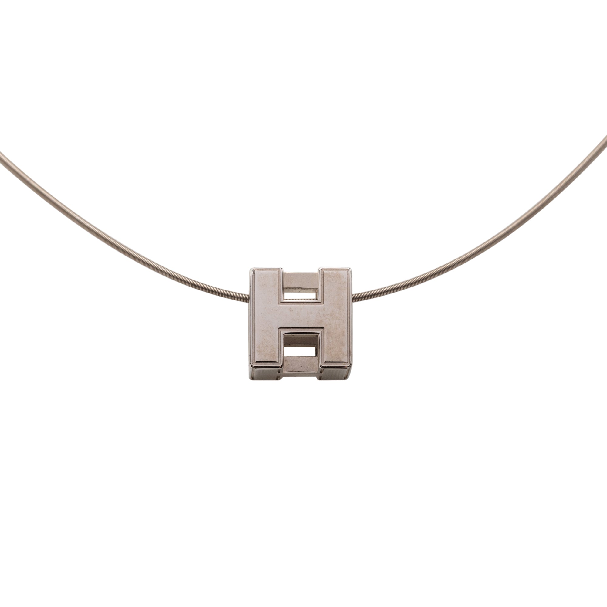 Palladium Plated Enamel Cage dH Cube Necklace - Image 1