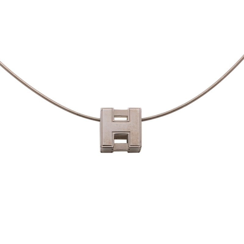 Palladium Plated Enamel Cage dH Cube Necklace