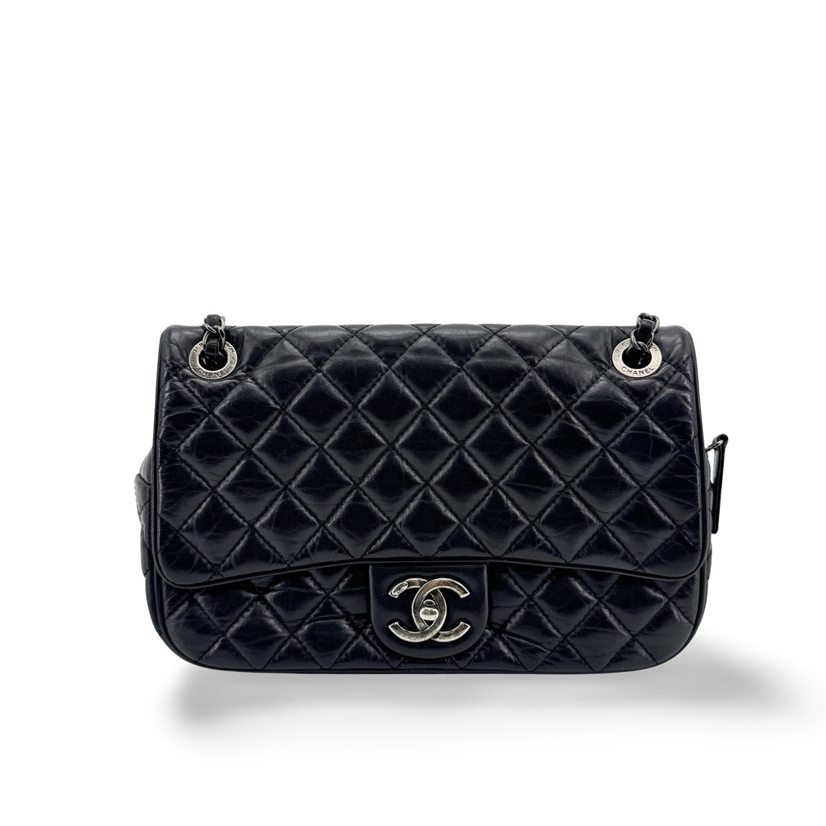 Chanel Flap Messenger Quilted Calfskin Black Leather