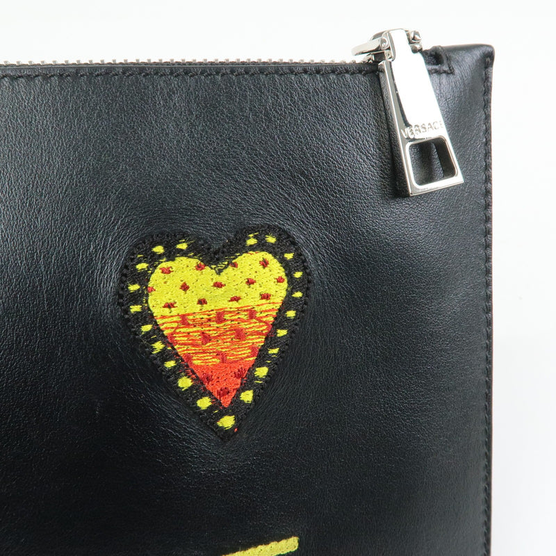 Versace Wristlet Printed Leather Black Bag