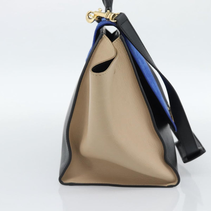 Celine Trapeze Leather With Suede Blue Bag