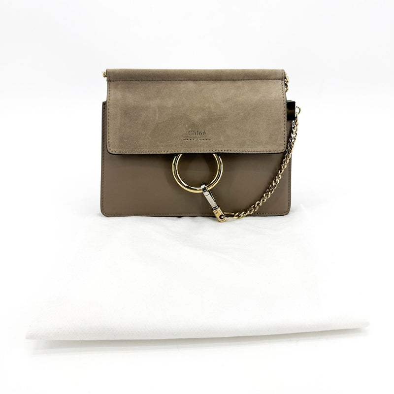 Chloe Faye Clutch Leather And Suede Beige Calfskin