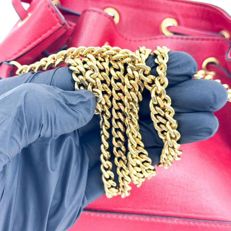 Valentino Garavani Vlogo Drawstring Bucket Leather Gold Bag