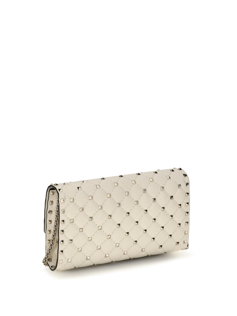 Valentino Garavani Rockstud Spike Shoulder Bag — Beige Calf Leather Bos Taurus