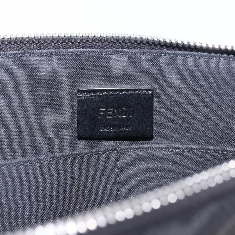 Fendi Zip Flat Wristlet Zucca Coated Canvas And Leather Black Bag