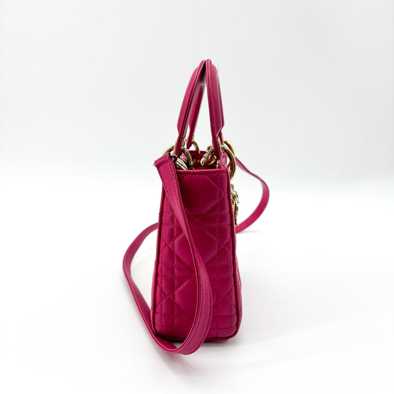 Christian Dior Lady Cannage Quilt Lambskin Pink Leather Bag