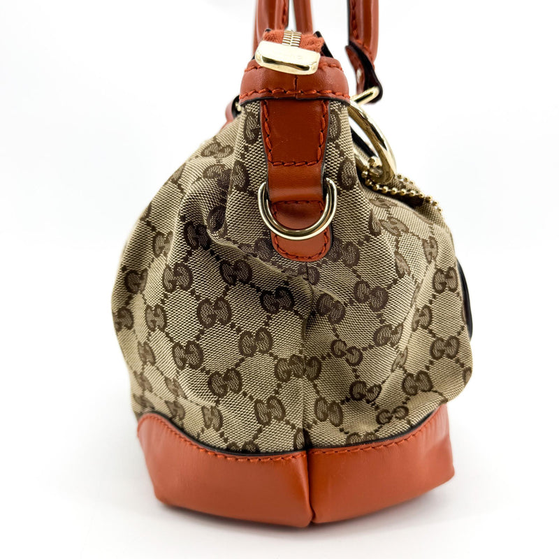Gucci Sukey Top Handle Satchel Gg Canvas With Leather Brown