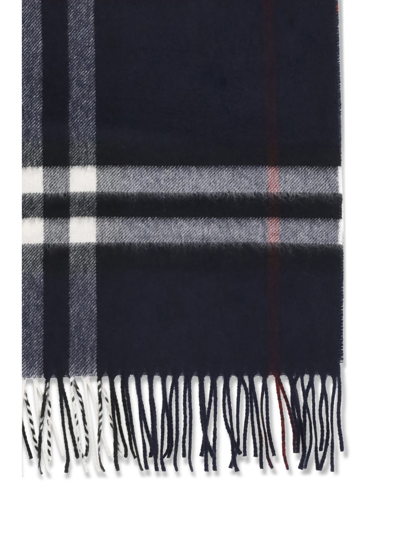 Burberry Cashmere Check Scarf — Navy Kashmir/capra Hircus Scarfs