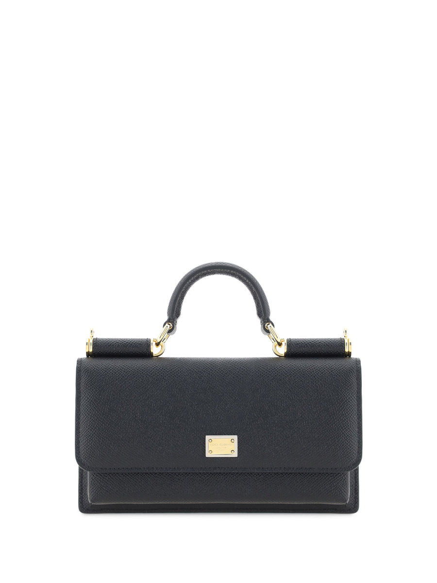 Dolce & Gabbana Micro Sicily Shoulder Bag — Black Calf Leather Bos Taurus