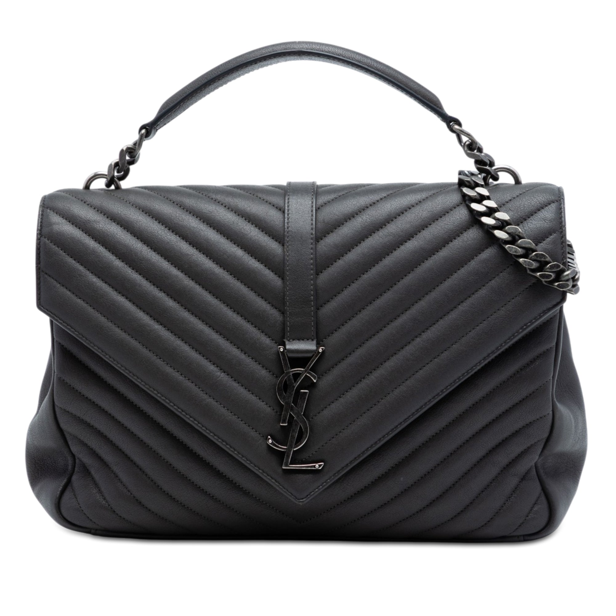 Large Chevron Sheepskin Monogram College Satchel - Image 1