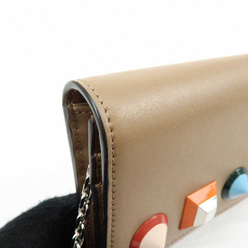 Fendi Continental Wallet On Chain Studded Leather Beige Bag