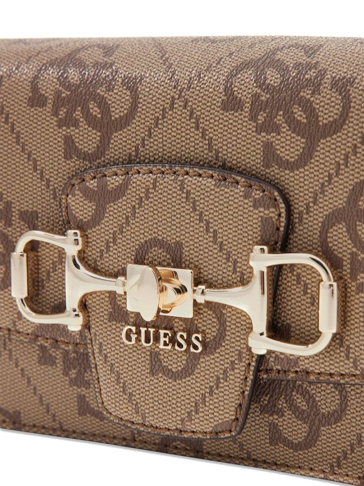 Guess Logo-Jacquard Crossbody Bag — Beige Polyurethane