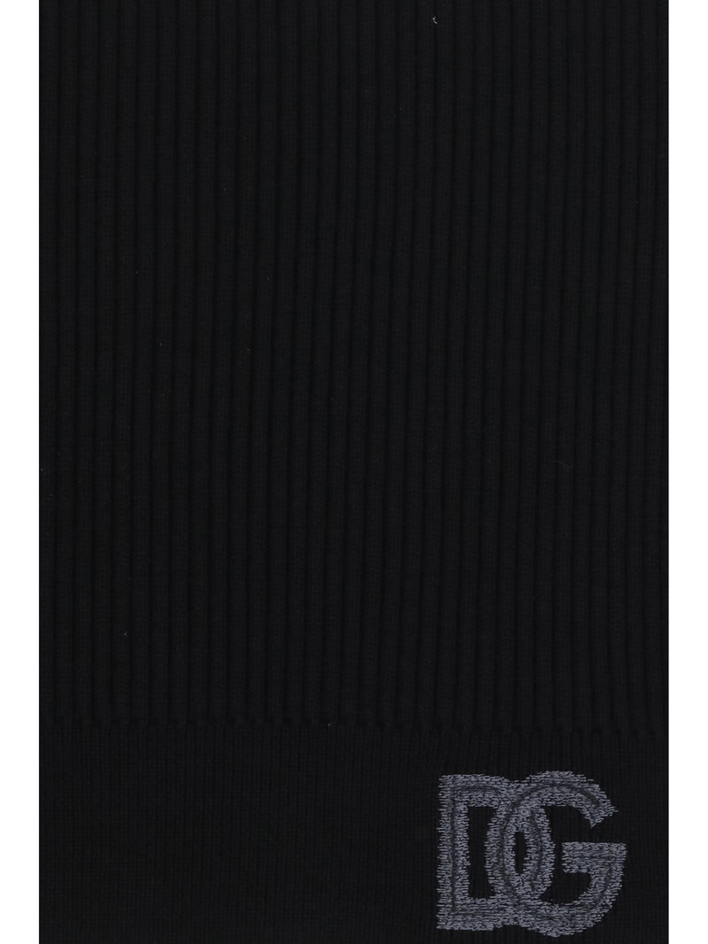 Dolce & Gabbana Ribbed Virgin Wool Scarf — Black Fleece Ovis Aries Scarfs