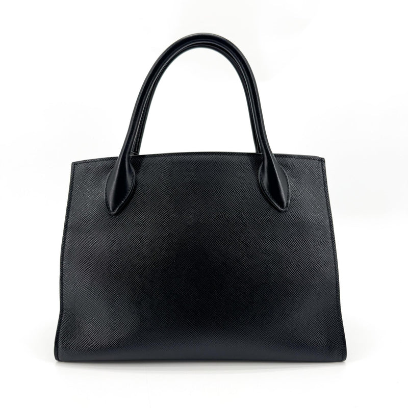 Prada Monochrome Saffiano With City Calf Black Leather Bag