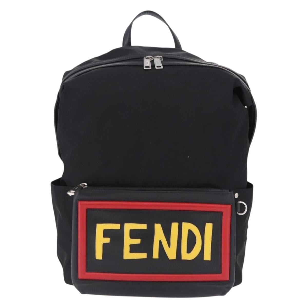 Fendi Fiend Nylon With Printed Leather Black Bag