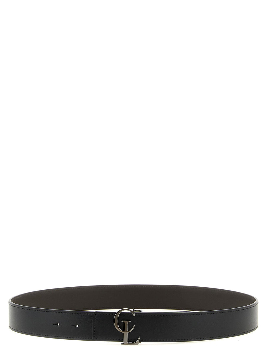 Christian Louboutin Cl Reversible Logo Buckle Belt — Black Smooth Calf Leather