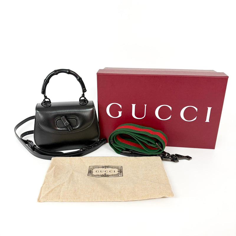 Gucci Bamboo 1947 Top Handle Leather Black Bag