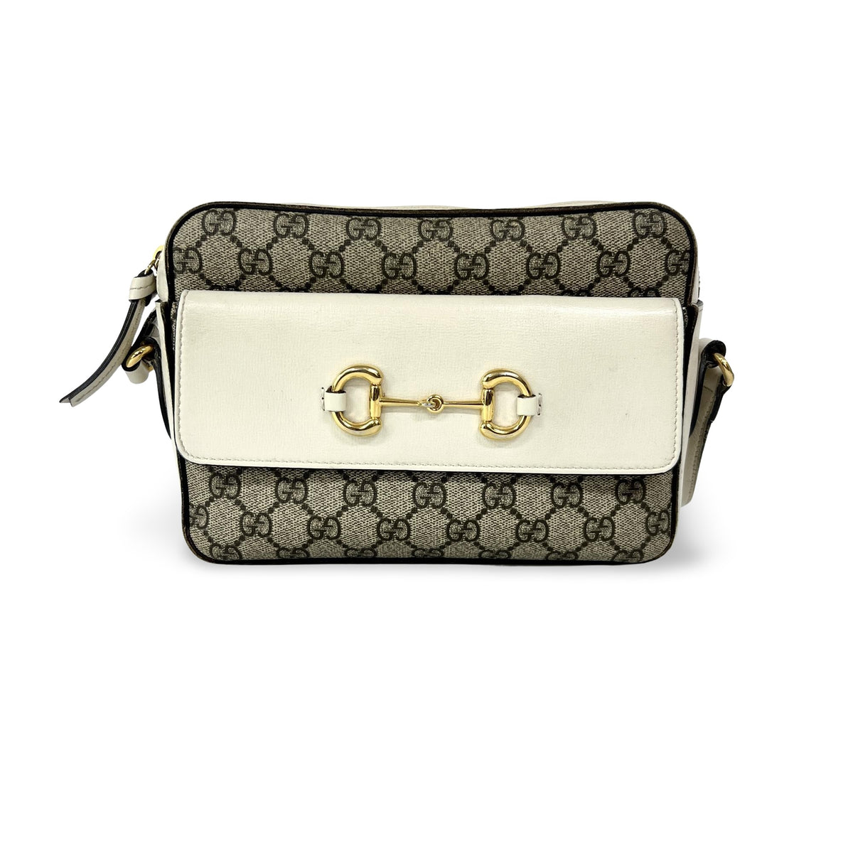 Gucci Horsebit 1955 Flap Pocket Camera Gg Coated Canvas And Leather Beige Bag