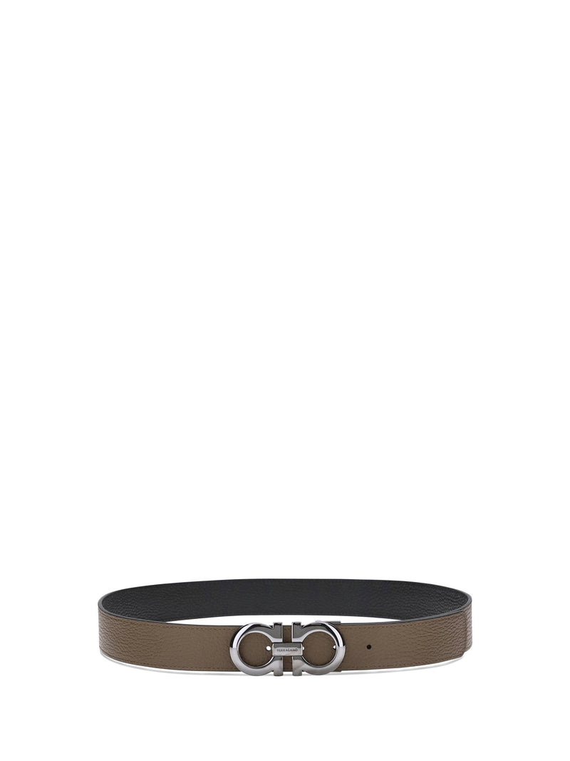 Ferragamo Reversible Leather Gancini Buckle Belt — Brown Calf Bos Taurus