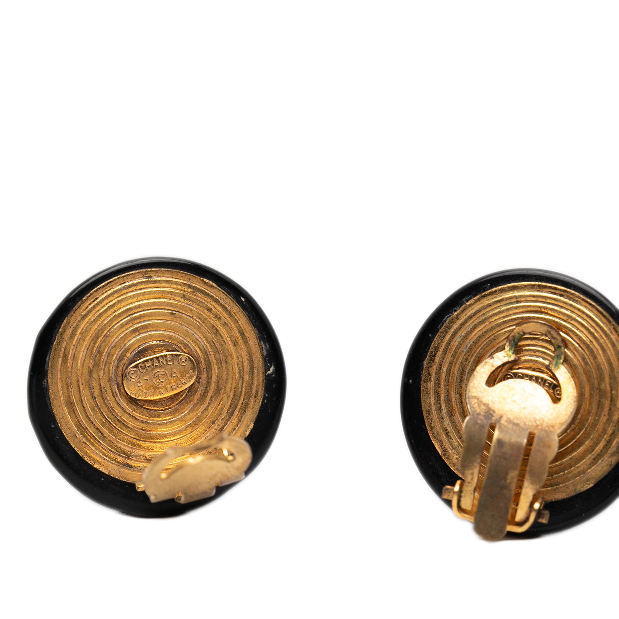 CC Resin and Gold Plated Button Clip On Earrings - Image 3