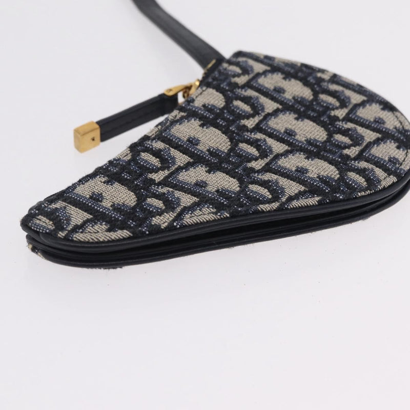 Christian Dior Vintage Saddle Zip Coin Purse Diorissimo Canvas Navy Bag