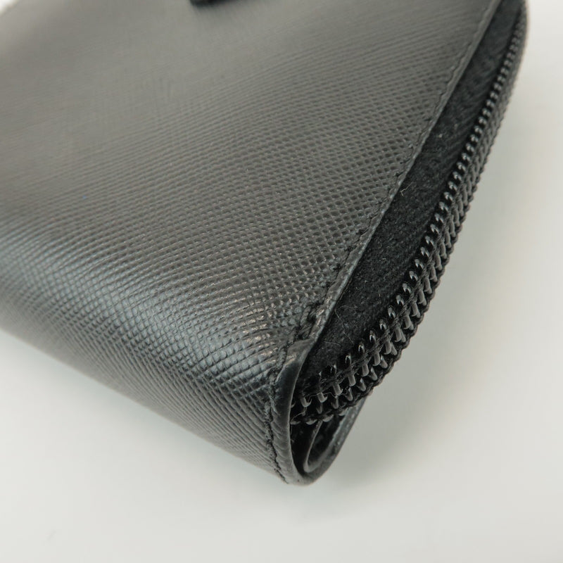 Prada Bifold Zip Around Saffiano Leather Black Accessory