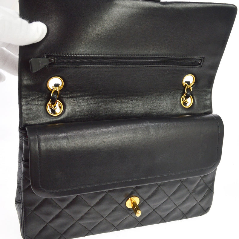 Chanel Vintage Classic Double Flap Quilted Lambskin Black Leather Bag