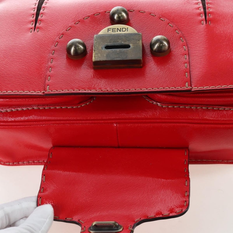 Fendi Secret Code F3 Convertible Satchel Textured Leather Red
