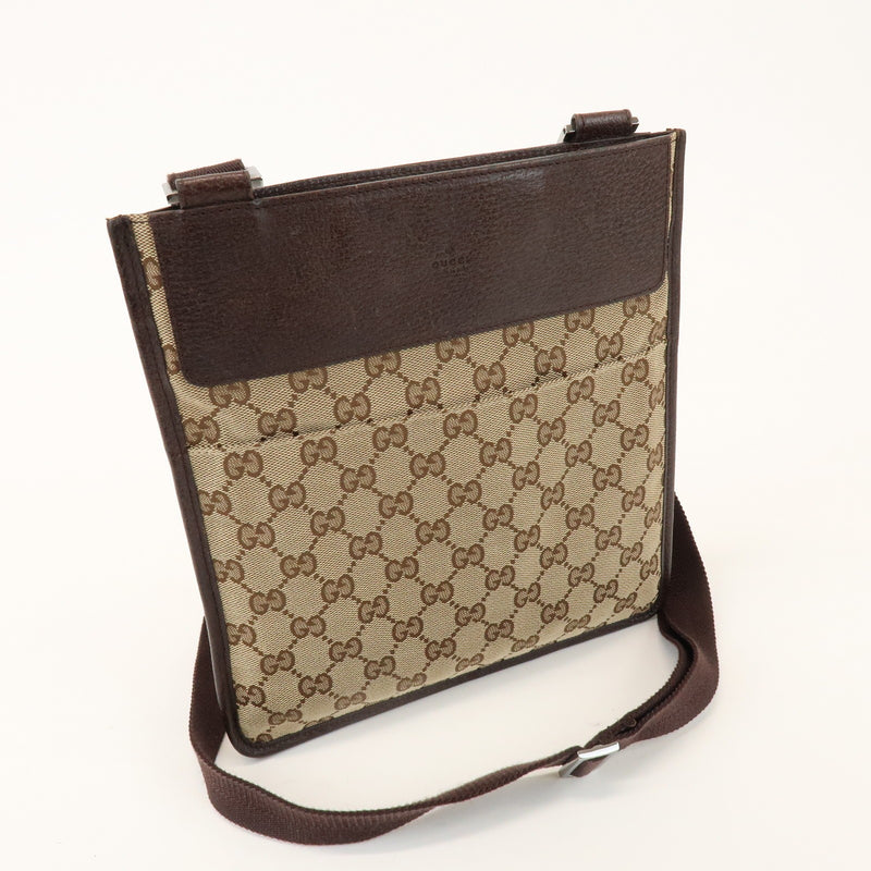 Gucci Vintage Flat Messenger Gg Canvas And Leather Beige