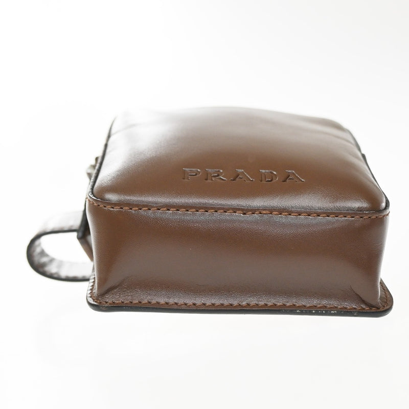 Prada Logo Pouch Leather Brown
